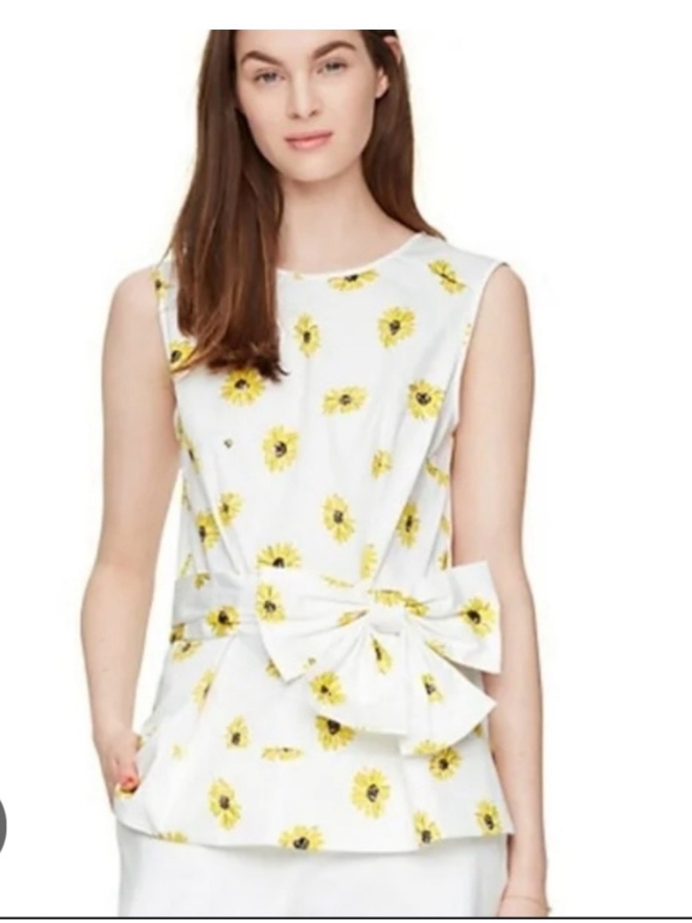 kate spade White Sleeveless Top with Yellow Floral Print and Bow